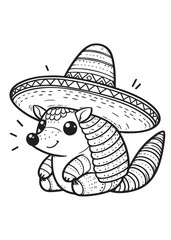 Pangolin wearing sombrero hat kid coloring page 