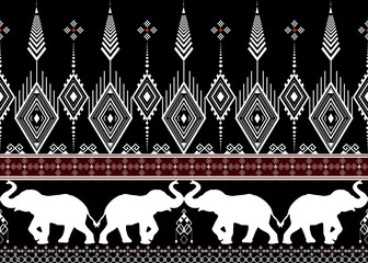 Geometric pattern, ethnic fabric, elephant pattern, tile, carpet, vector, illustration design, on black background.