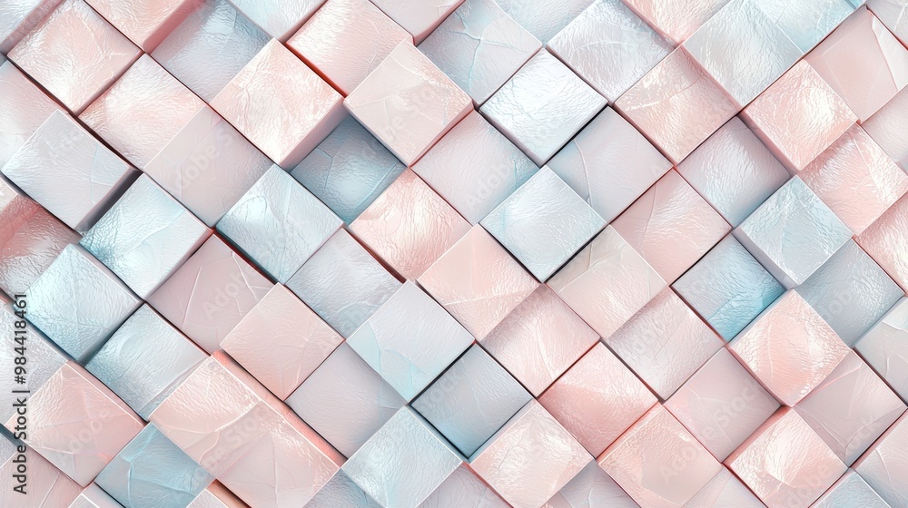 Poster Modern and stylish design featuring an array of pink and blue cubes with a subtle texture, creating a visually appealing geometric pattern