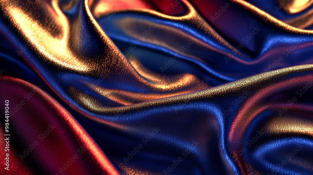Poster shiny leatherette fabric flowing in waves, creating an abstract background with a luxurious feel, pe