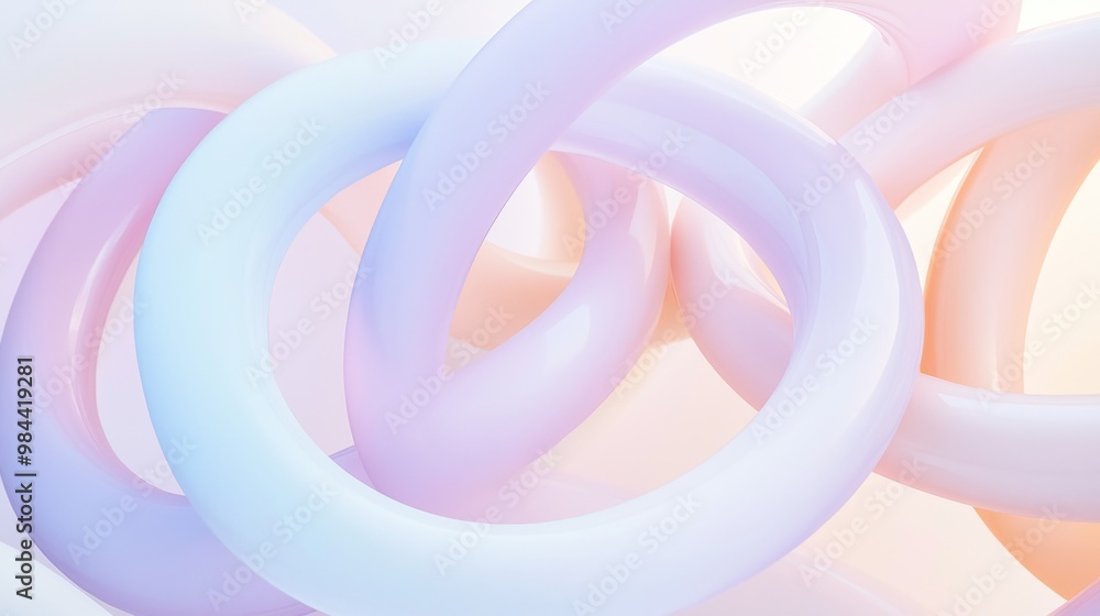 Poster elegantly intertwining glossy torus shapes in pastel hues create a modern, sophisticated pattern ide