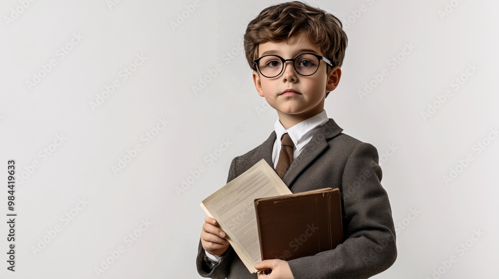 Poster American boy dressed as a lawyer holding legal documents