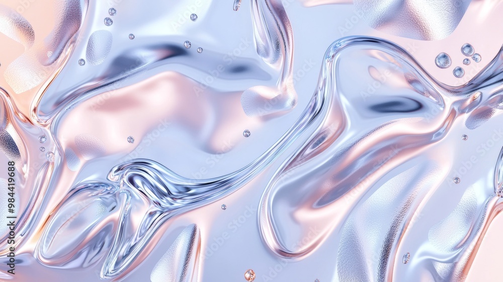Poster graceful pastel liquid flows in intricate shapes with bubbles, creating a mesmerizing background. vi
