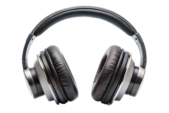 Modern wireless headphones with black and silver finish isolated on transparent background