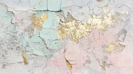 Sierkussen Verweerde muur Textured background of a vintage wall featuring chipping paint and cracks, revealing a glimpse of the underlying surface. The faded pastel colors hint at a bygone era  © Enigma