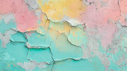 Obraz premium Colorful abstract background showing a concrete wall with cracked and peeling paint, creating a variety of textures and colors
