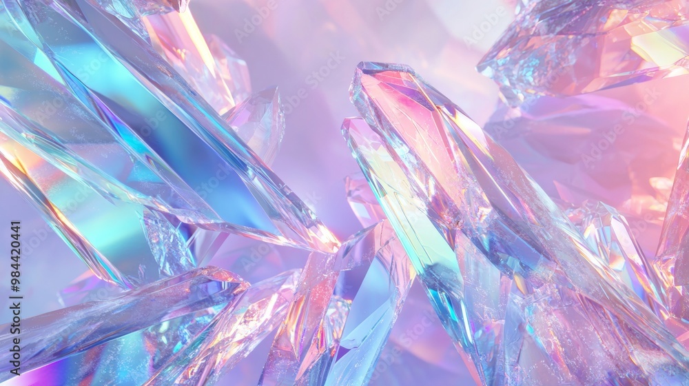 Poster abstract background of a crystal formation reflecting a rainbow spectrum of light, creating a beauti