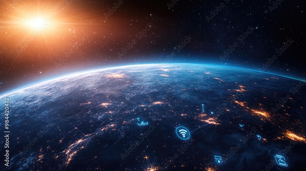 Wall mural abstract background of the planet earth with technology concept.