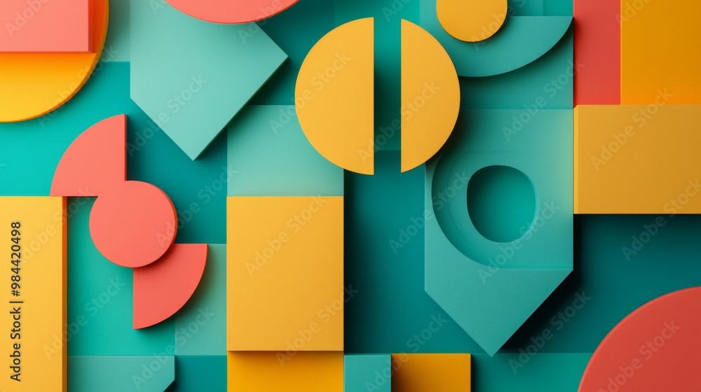 Poster vibrant and creative background with colorful geometric shapes, perfect for adding a pop of color to