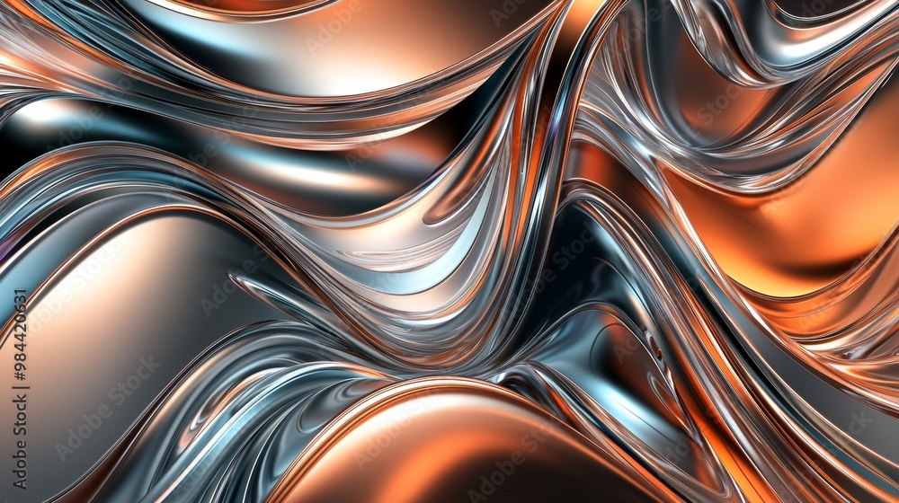 Aufkleber elegant metallic waves flow and intertwine in this abstract background, with silver, gold, and coppe