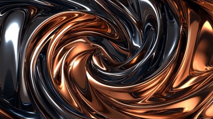 Copper and silver metallic background forming a swirling pattern. The metallic texture creates a luxurious and modern aesthetic