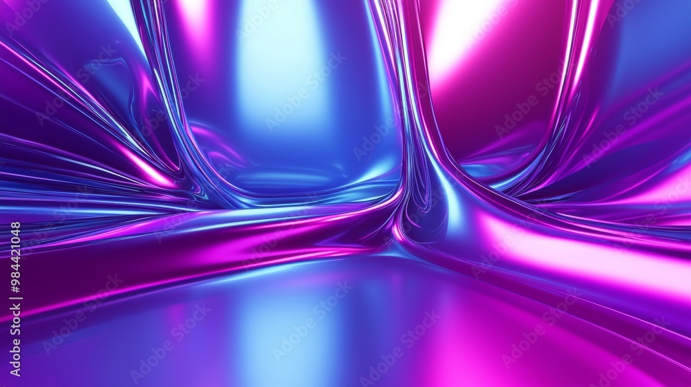 Aufkleber 3d rendering of a futuristic abstract background with organic flowing chrome shapes reflecting pink 