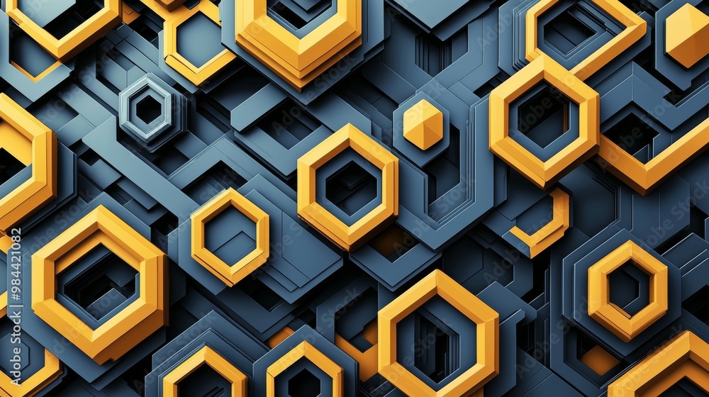 Aufkleber abstract 3d rendering of yellow hexagons forming a modern background pattern, perfect for websites, 