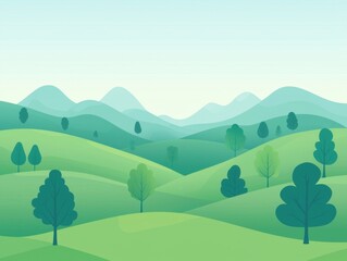 Fototapeta premium Picturesque Scenic Landscape With Rolling Green Hills And Mountains In The Background