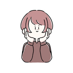 両手で頬杖をついて話を聞いている女性