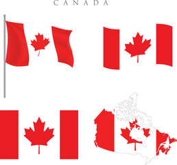 Vector flag Canada. Location point with flag Canada inside. Color symbol isolated on white background. Canada map with flag inside, Canada map vector, map vector
