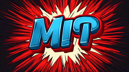 Blue and Red 3D Comic Book Text 'MIP' with a Yellow and Red Comic Book Explosion Background