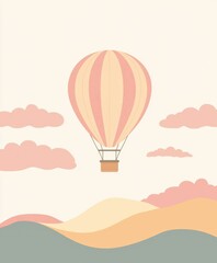 Obraz premium Minimalist Representation of a Hot Air Balloon in a Serene Landscape