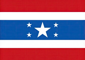 This rectangular flag proclaims its colors with three bold red stripes, two serene blue stripes, and a crisp white circle adorned with seven striking stars,