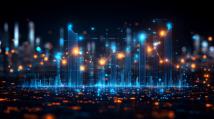 Obraz premium Dynamic digital visualization showcasing vibrant data analysis with glowing elements and innovative technology concepts.