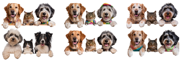 Cute Dogs and Cats in Panels on Transparent Background