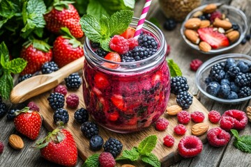 Refreshing Berry Delight: A Vibrant Fruit Medley in a Jar