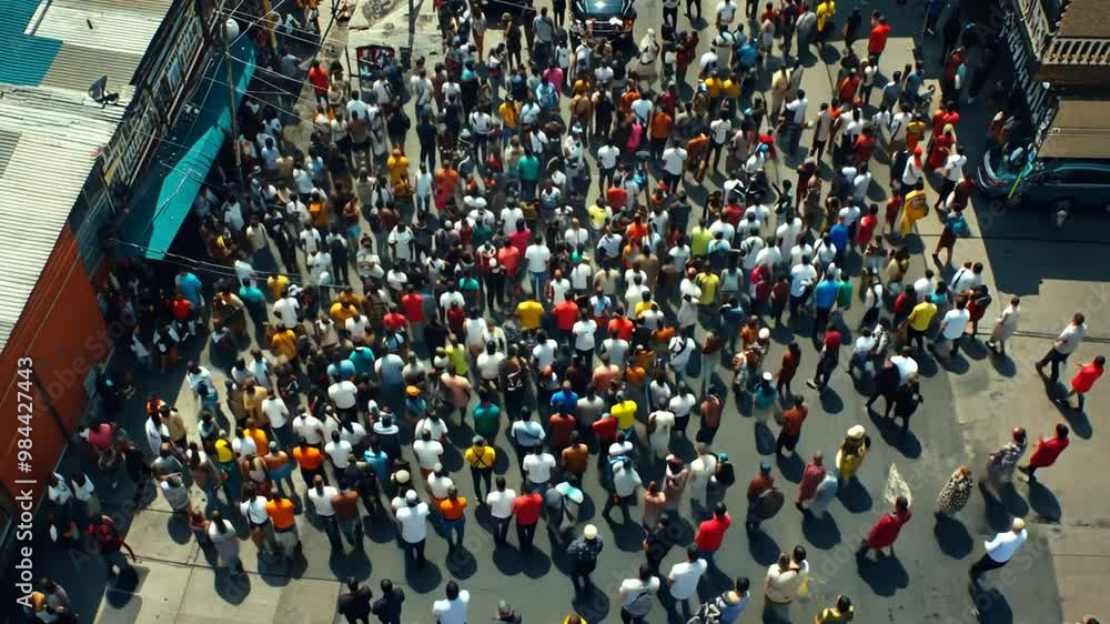 Poster crowd gathers in vibrant city setting for local event during daylight generative ai