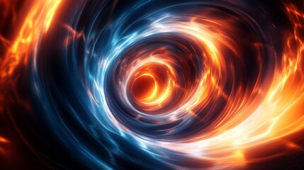 Obraz premium A spiral of blue and orange light with a hole in the middle