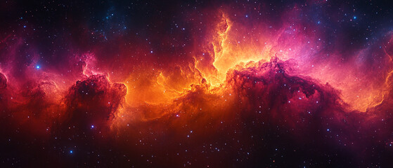 Fototapeta premium Vibrant cosmic nebula with dynamic colors and star-filled background, perfect for space-themed projects and artworks.