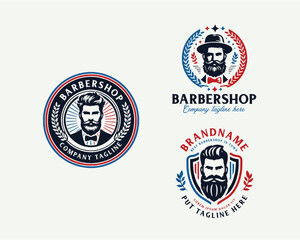Fototapeta premium Set bundle vintage barbershop gentleman beard and mustache logo for business company 