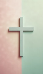 Obraz premium Christian cross on a pastel colored paper textured background with copy space