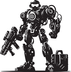 Modern action war robot silhouette vector illustration isolated on a white background