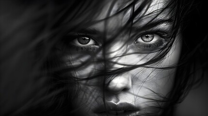 Fototapeta premium Intense Portrait Capturing Emotions Through Dynamic Hair Movement. AI Generated