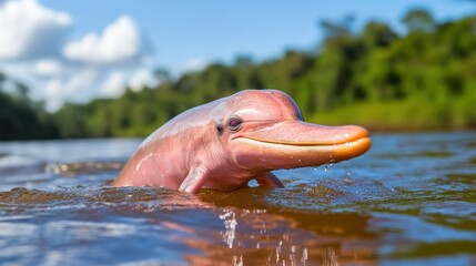 Fototapeta premium Pink Dolphin Swimming in a River