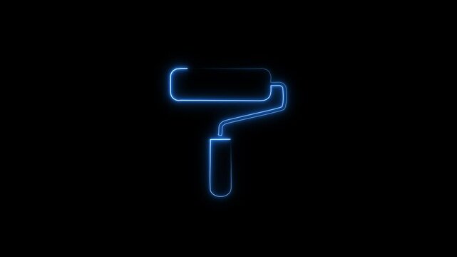 Glowing neon roller paint brush icon animation.
