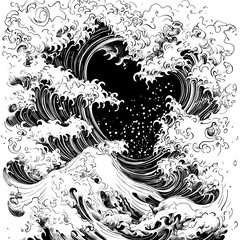 Fototapeta premium Japanese-style 2D illustrator doodle cartoon for floor tiles and wallpaper