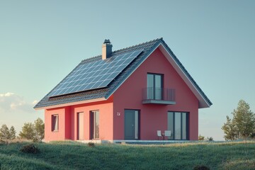 Modern House With Solar Panels.