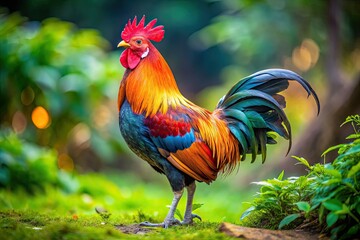 With vibrant feathers and a confident posture, the leghorn rooster makes a striking impression amidst the lush greenery of its surroundings.
