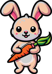 Cartoon Bunny Holding a Carrot – Cute Animal Illustration