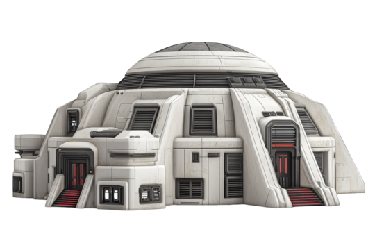 A futuristic dome-shaped building featuring sleek design and modern architecture, ideal for sci-fi and concept art projects.