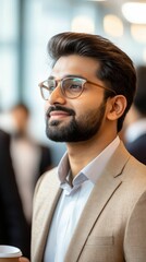 Fototapeta premium Young Indian professionals at a tech conference, networking and discussing innovations