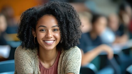 Empowered Black Female Student in Modern Lecture Hall Embracing Diversity and Learning Opportunities