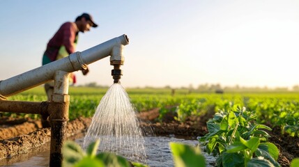 Farmers in India using solar-powered water pumps in their fields, sustainable agriculture