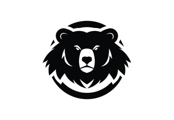 Bold Black Bear in Circle Logo on White Background