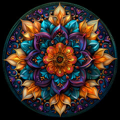 very bright and colorful mandala,very detailed high quality,object in center,Scarlet Macaw whole body