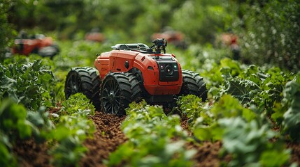 AI-powered autonomous vehicles working together to plant, irrigate, and fertilize large fields with perfect synchronization