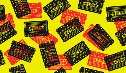 Cute cassette tape pattern background vector design