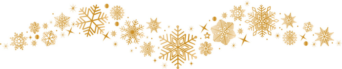 Snowflakes border in wave shape.Golden snowflakes with stars border. Golden snowflakes wave vector. Christmas decoration.	Template with a christmas elements .Snowflakes garland
