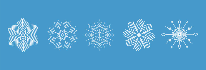 Snowflakes vector icon . White  simple snowflakes with a stars . Christmas decoration .	

