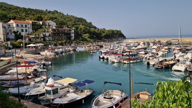 Castellabbate, Italy september 8, 2024:view of S. Marco Castellabate port  ancient medieval village in Campania - Italy film set of the movie "Welcome to the South"